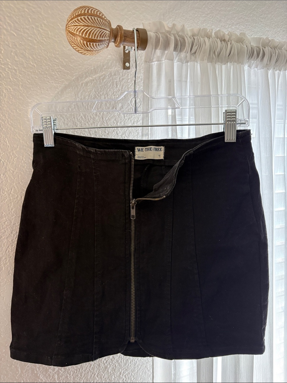 Free People Black Front-Zip Denim Mini Skirt